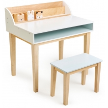 סט עץ של שולחן לימוד או יצירה עם תא אכסון ו 3 מעמדים לכלי יצירה ושרפרף תואם tender leaf toys