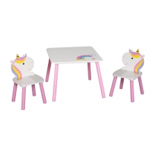 שולחן 2 כסאות מעץ חד קרן
